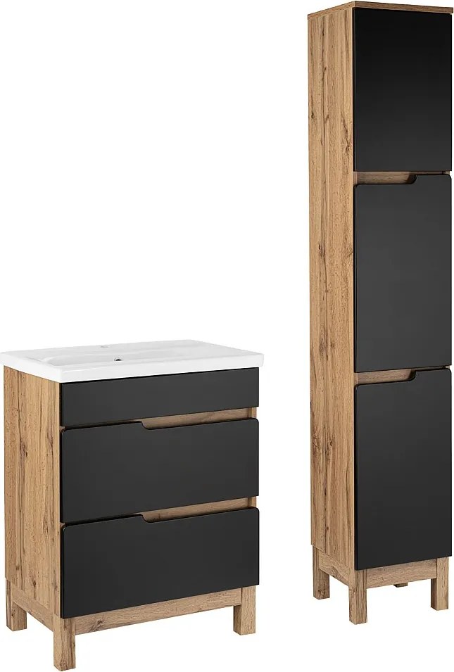 Zestaw Łazienkowy 60cm 2S Alma Słupek Dąb Wotan / Czarny Mat