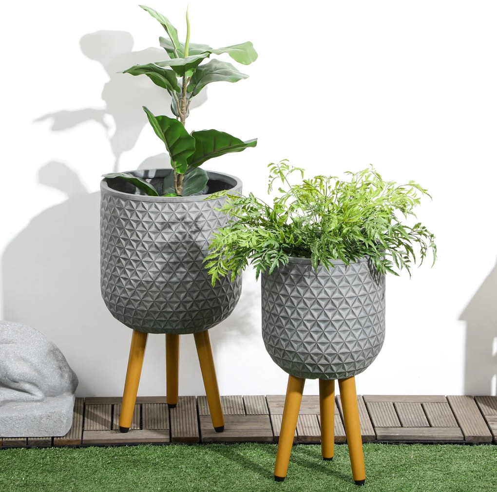 Outsunny Zestaw 2 donic z demontowalnymi nogami i otworami odpływowymi 30x30x52cm Szare | Aosom PL