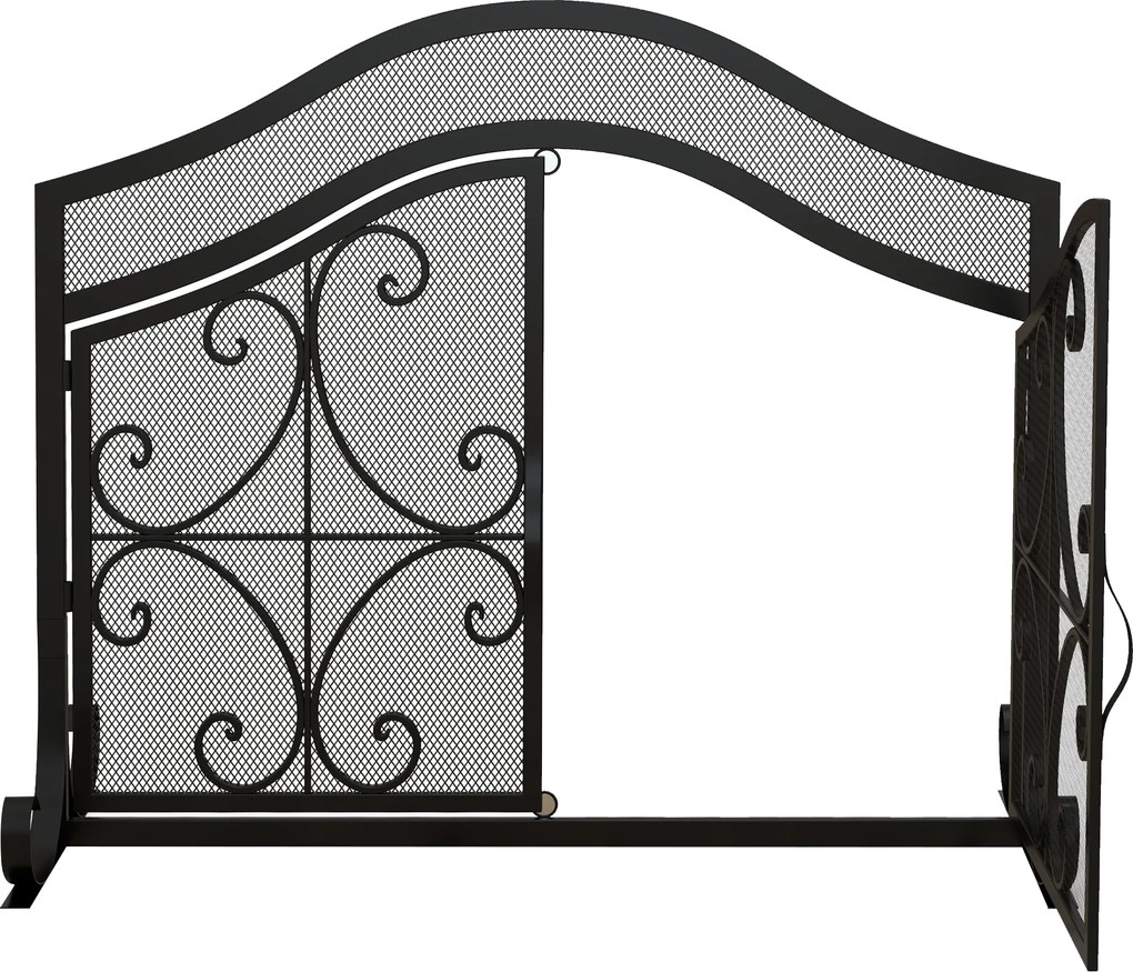HOMCOM Siatka przeciw iskrom dla kominka, elegancki wzór, podwójne drzwi, magnetyczne zamknięcia, czarny, 105 x 40 x 80,5 cm