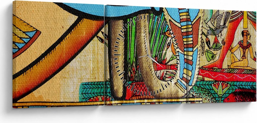 Obraz motywami egipskimi (z zegarem) (90x30 cm)