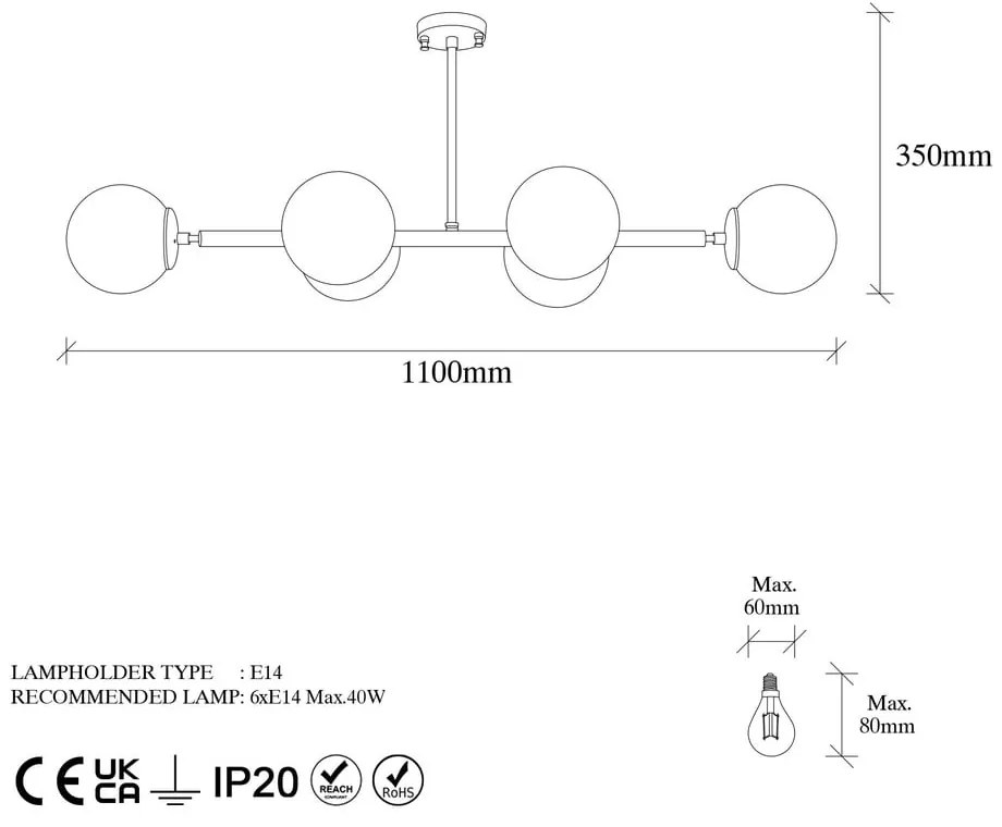 Lampa sufitowa w biało-złotym kolorze ze szklanym kloszem 40x110 cm Fazli – Opviq lights