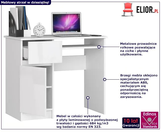 Białe biurko z półkami połysk - Strit 5X