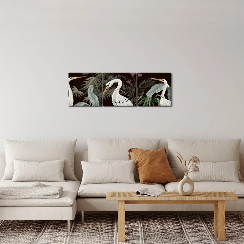 Obraz - Ptaki (z zegarem) (90x30 cm)