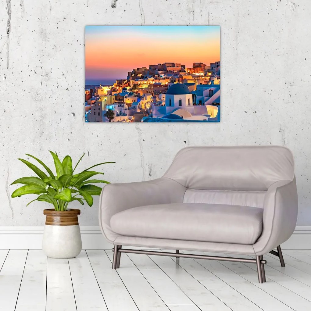 Obraz na szkle - Santorini o zmierzchu (70x50 cm)