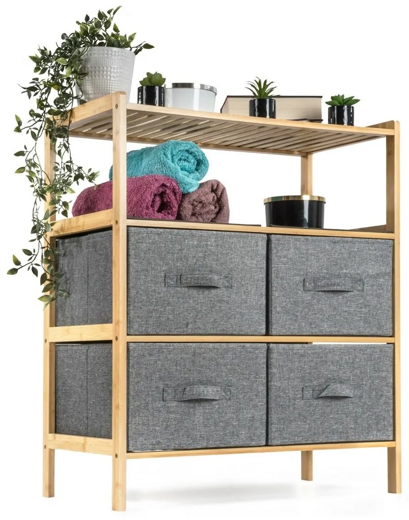 G21 Bambusowy regał z koszykami, 3 półki, szary, 3 piętra