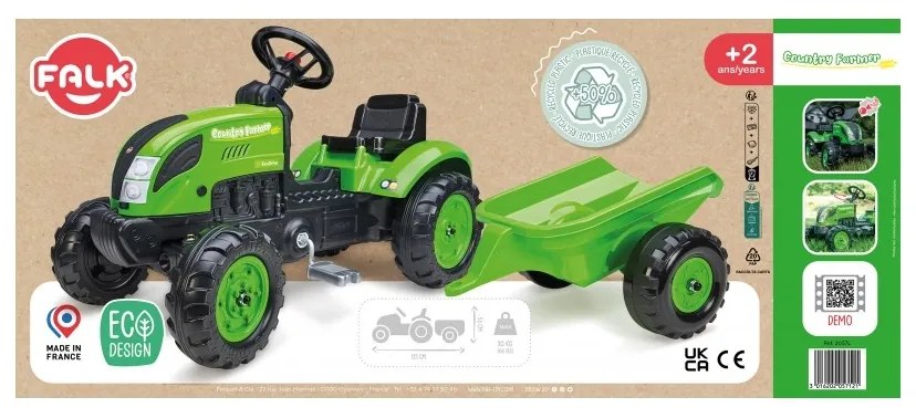 Falk country farmer traktorek na pedały z przyczepką zielony 2-5 lat