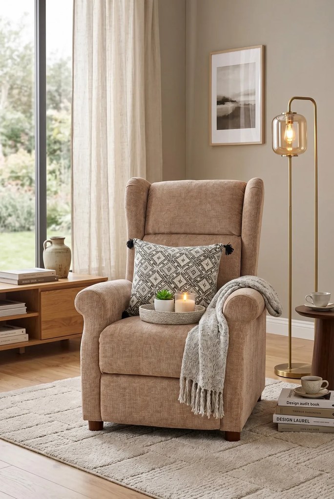 Beżowy rozkładany fotel uszak wypoczynkowy L8-G47