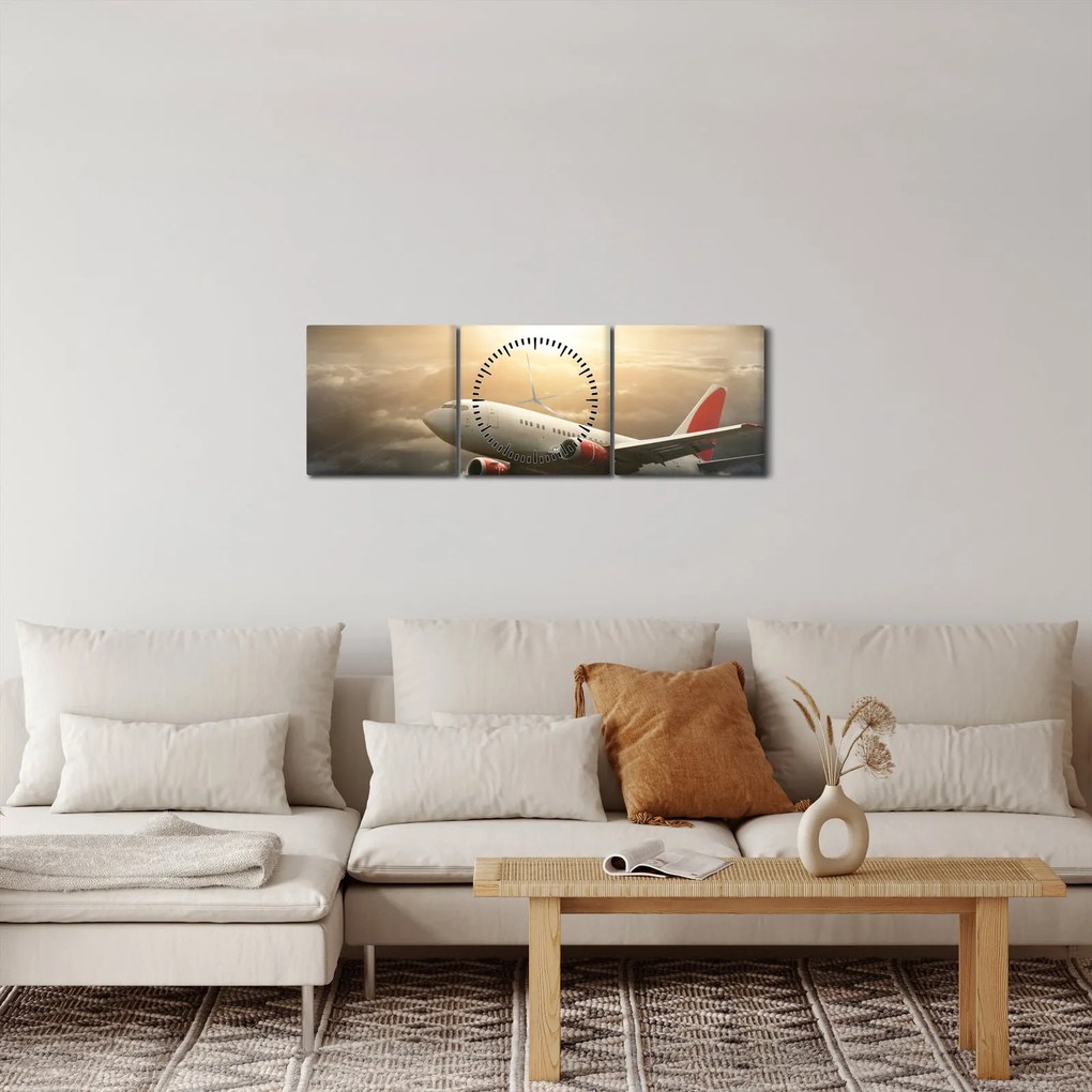 Obraz - Samolot w chmurach (z zegarem) (90x30 cm)