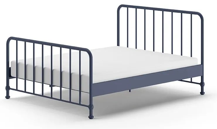 Niebieskie metalowe łóżko dwuosobowe ze stelażem 160x200 cm BRONXX – Vipack