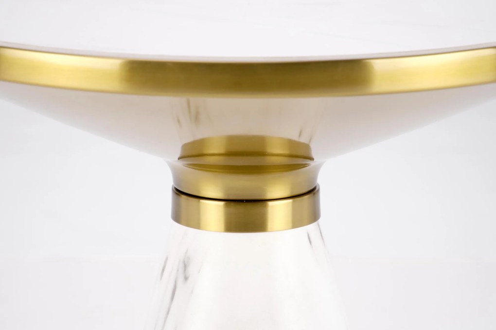 Ława okrągła spiek biały marmur/biały/złoty 50/52 cm TALBI