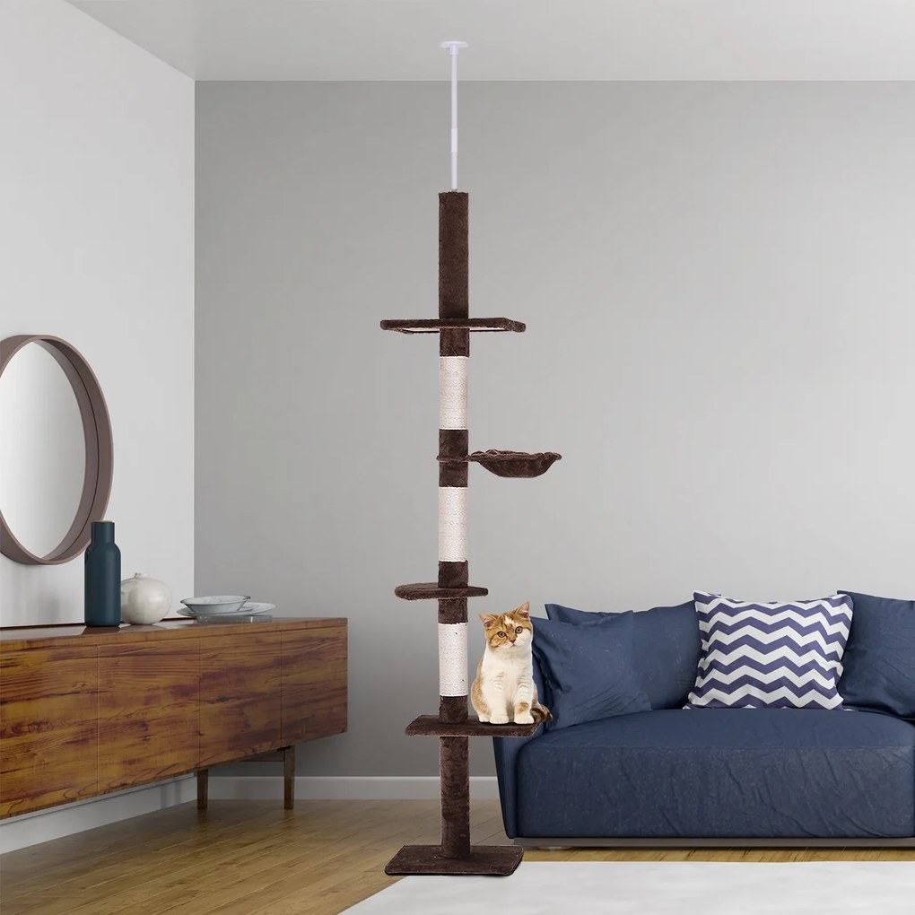 PawHut Drapak dla Kota z Regulowaną Wysokością Sizalowe Kolumny Brązowy | Aosom PL