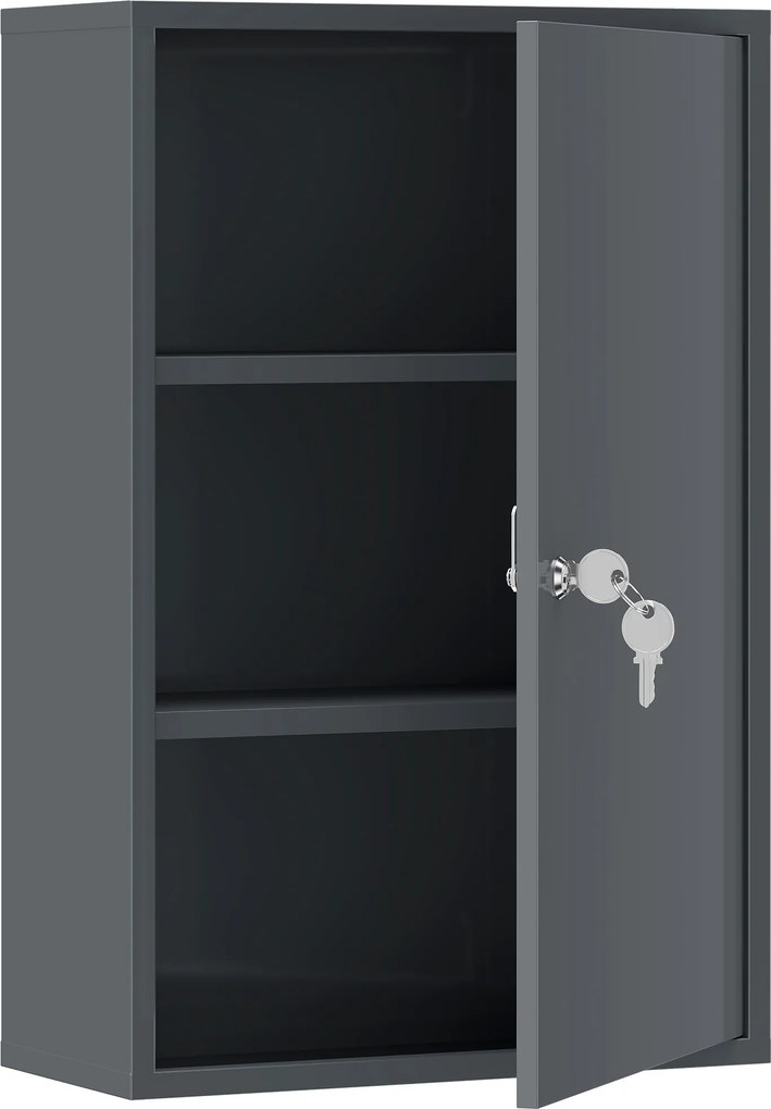 kleankin Wisząca szafka na leki, szafka łazienkowa z 3 półkami, 2 kluczami, 40 x 18 x 60 cm, szary | Aosom PL