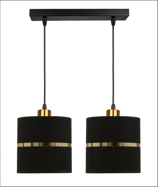 Lampa podwójna wisząca abażurowa czarny do salonu + złoto B8-E06