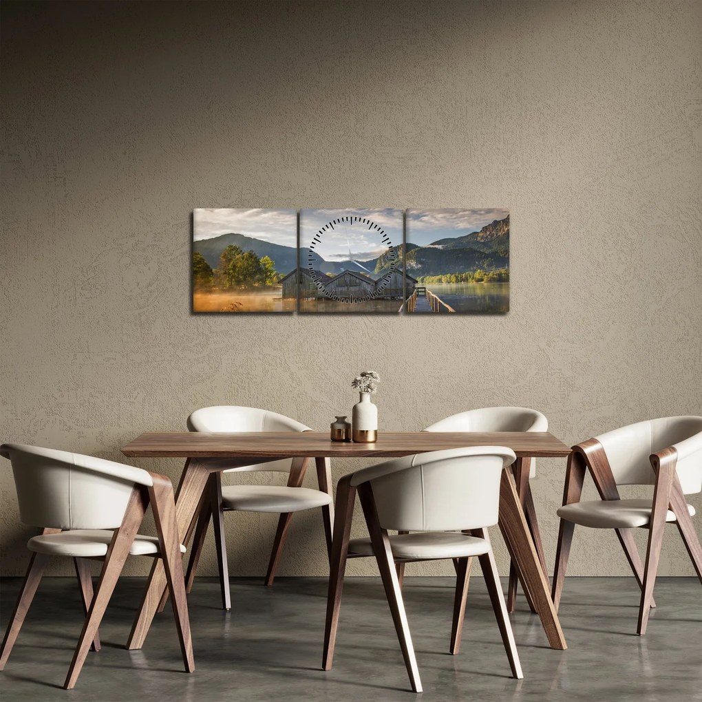 Obraz jeziora (z zegarem) (90x30 cm)