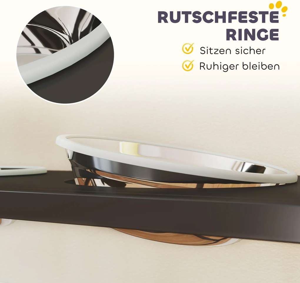 PawHut Podwyższona miska dla psa Regulowana wysokość Miska z miejscem do przechowywania Poidło 2 x 800 ml miski ze stali nierdzewnej 89,5x27x74 cm Czarny | Aosom PL