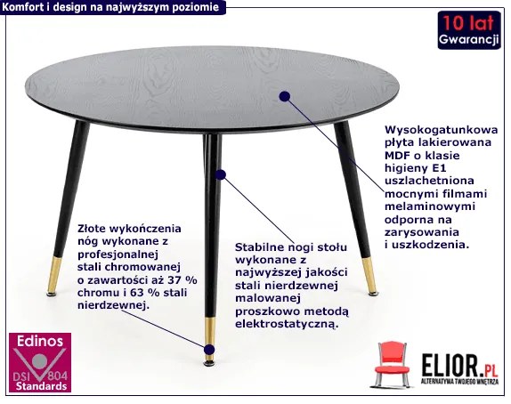 Czarny okrągły stół do salonu - Deliza