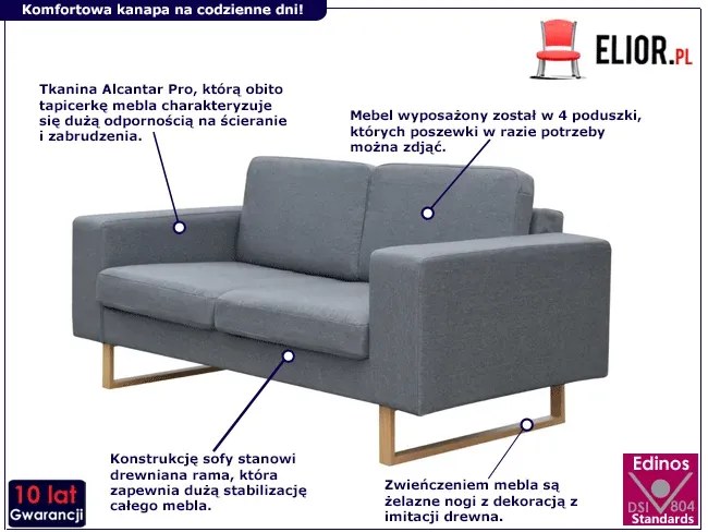 Jasnoszara, awangardowa sofa dla dwóch osób – Foxal 3X