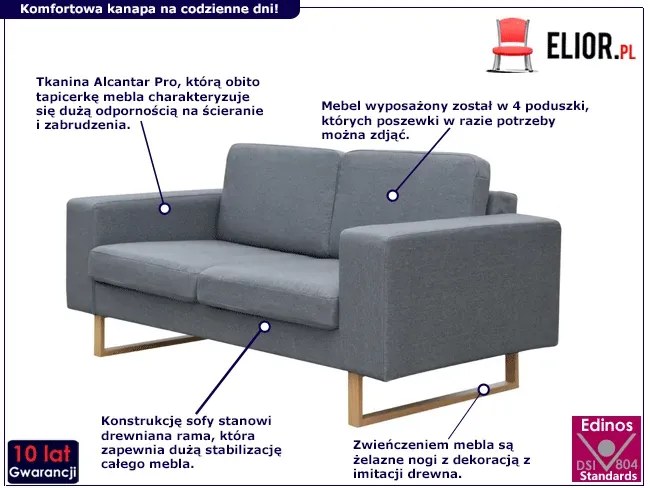 Jasnoszara, awangardowa sofa dla dwóch osób – Moyox 3X