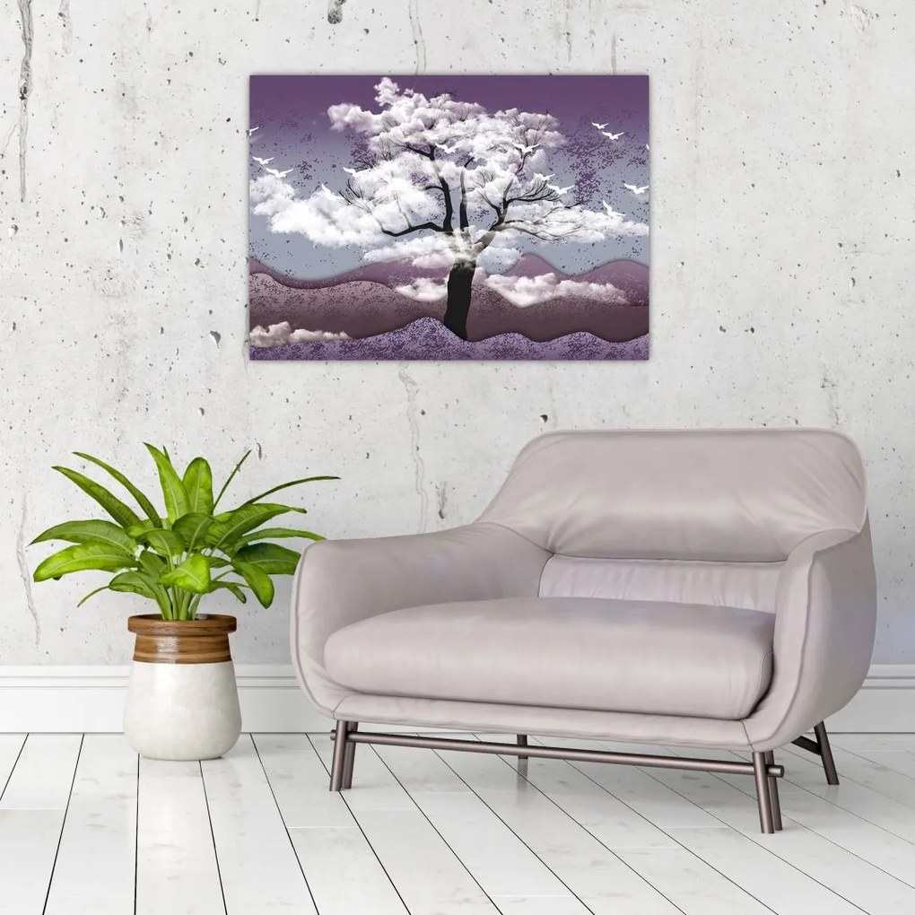 Obraz na szkle - Drzewo w chmurach (70x50 cm)