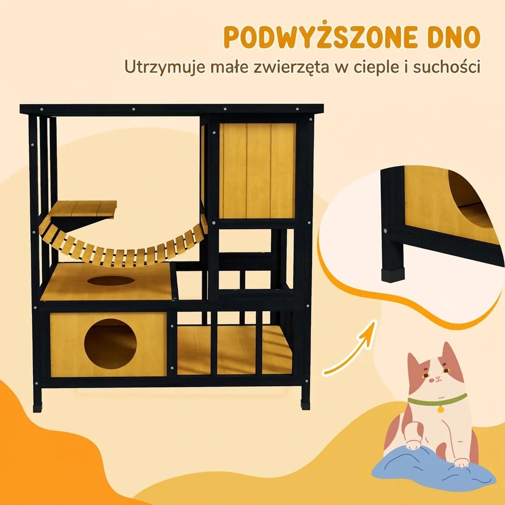 PawHut Dom dla Kotów Kocia Jama, odporny na warunki atmosferyczne, 1 rampa, 1 platforma, 84,5 x 60 x 88 cm, Zielony + Naturalny