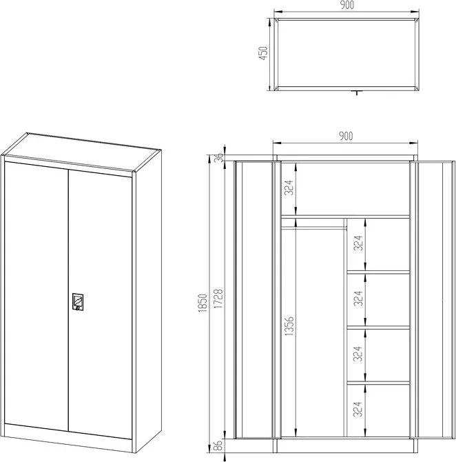 Socjalna szafa ubraniowa Dawid 90x45x185 cm, antracyt/czerwony