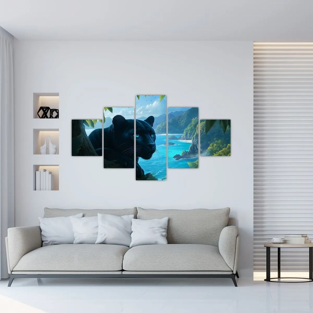 Obraz - Czarny panter w dżungli (125x70 cm)