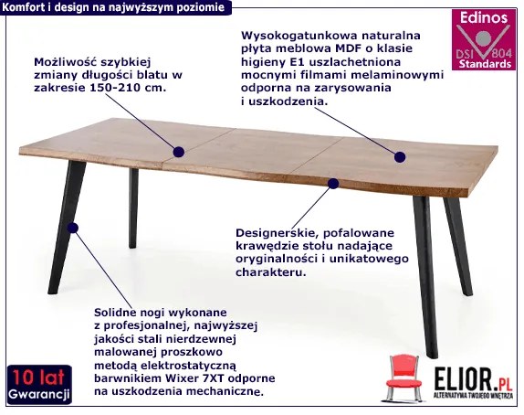 Rozkładany stół minimalistyczny Perfos - dąb naturalny