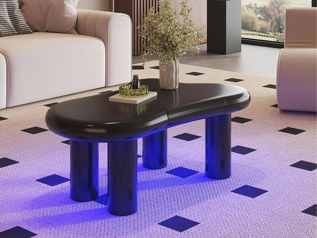 Stolik kawowy 98x65,5x40 cm - kształt chmury - 1 szuflada - z oświetleniem LED - czarny