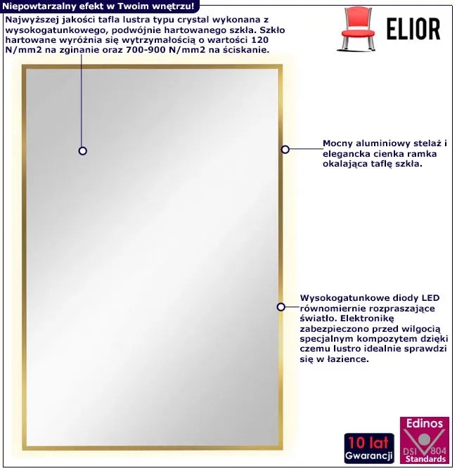 Złote lustro z podświetleniem ledowym 60x90 cm E5-R57