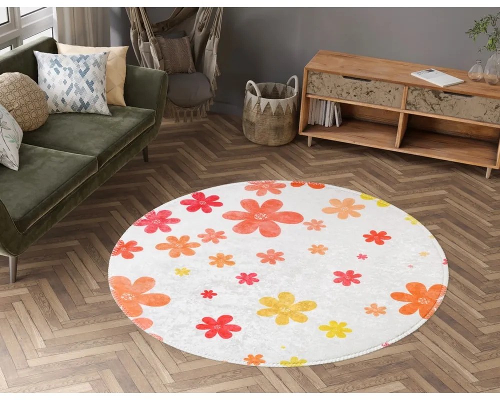 Pomarańczowo-kremowy dywan dziecięcy odpowiedni do prania ø120 cm Fall Flowers – Vitaus