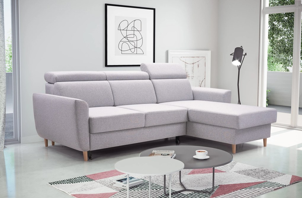 Masseno Narożnik SAPORE z funkcją spania i pojemnikiem na pościel Narozniki L, Rozkładana sofa - Szary, DENVER 16