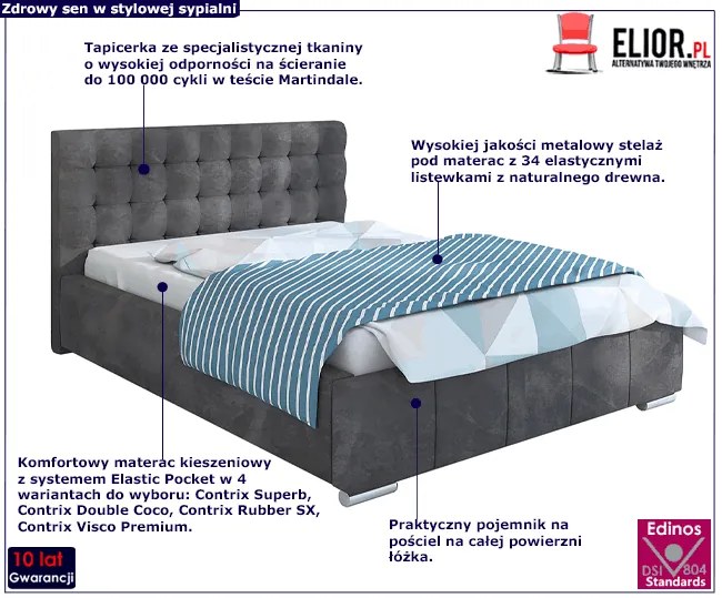 Pikowane łóżko z pojemnikiem 90x200 K0-D50