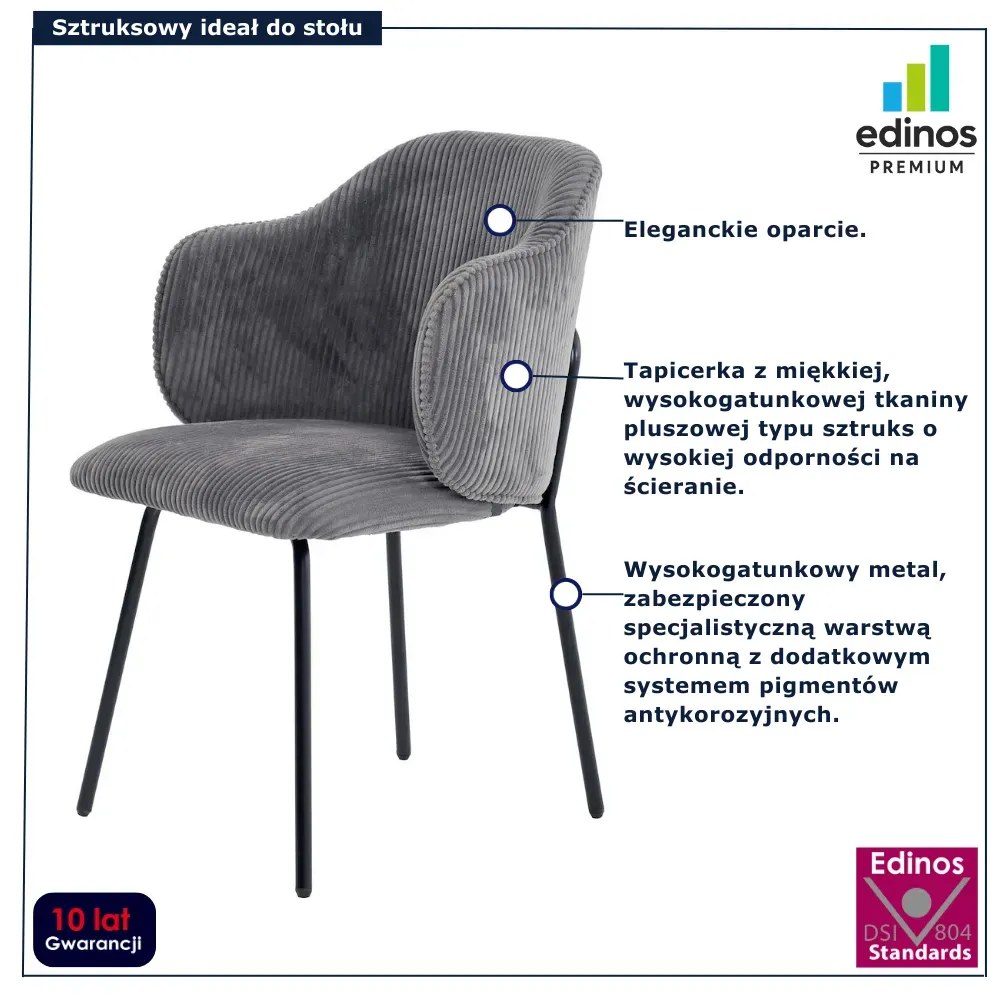 Szare sztruksowe krzesło tapicerowane W6-P42