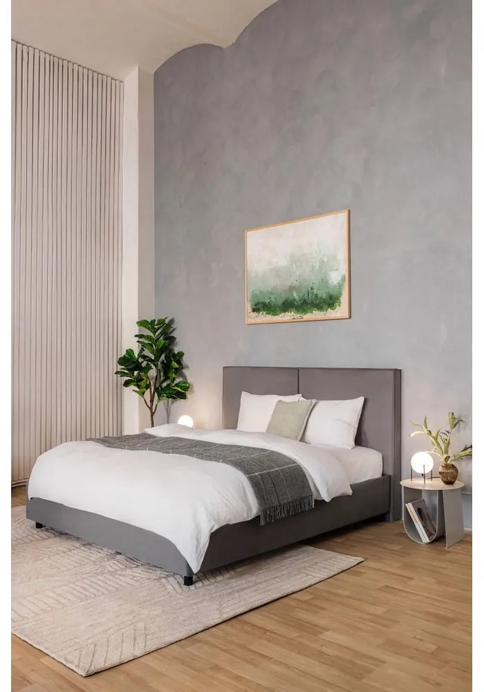 Szare tapicerowane łóżko dwuosobowe ze schowkiem i stelażem 160x200 cm Myra Bold – Bonami Selection