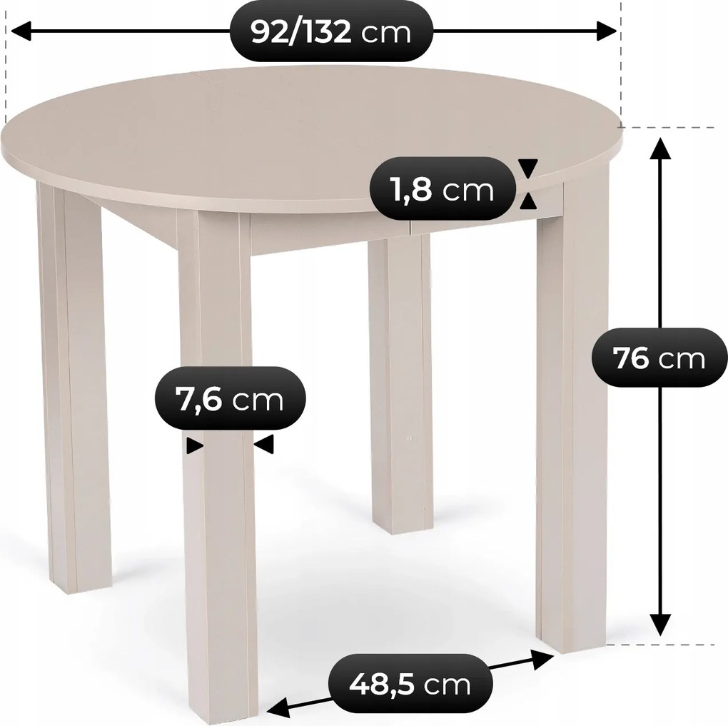 Okrągły stół Harry rozkładany 92-132 cm, kaszmirowy