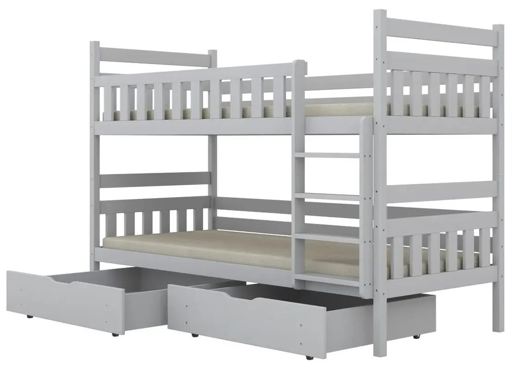 Łóżko piętrowe BARTEK 160x80 białe drewniane z szufladami KOCOT KIDS
