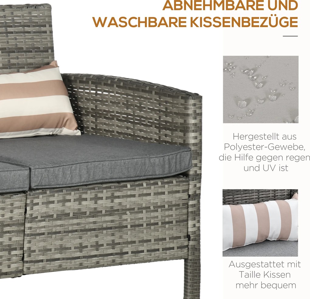 Outsunny Rattan sofa zewnętrzny trzyosobowa ogród sofa wypoczynkowa z poduszkami stal szary