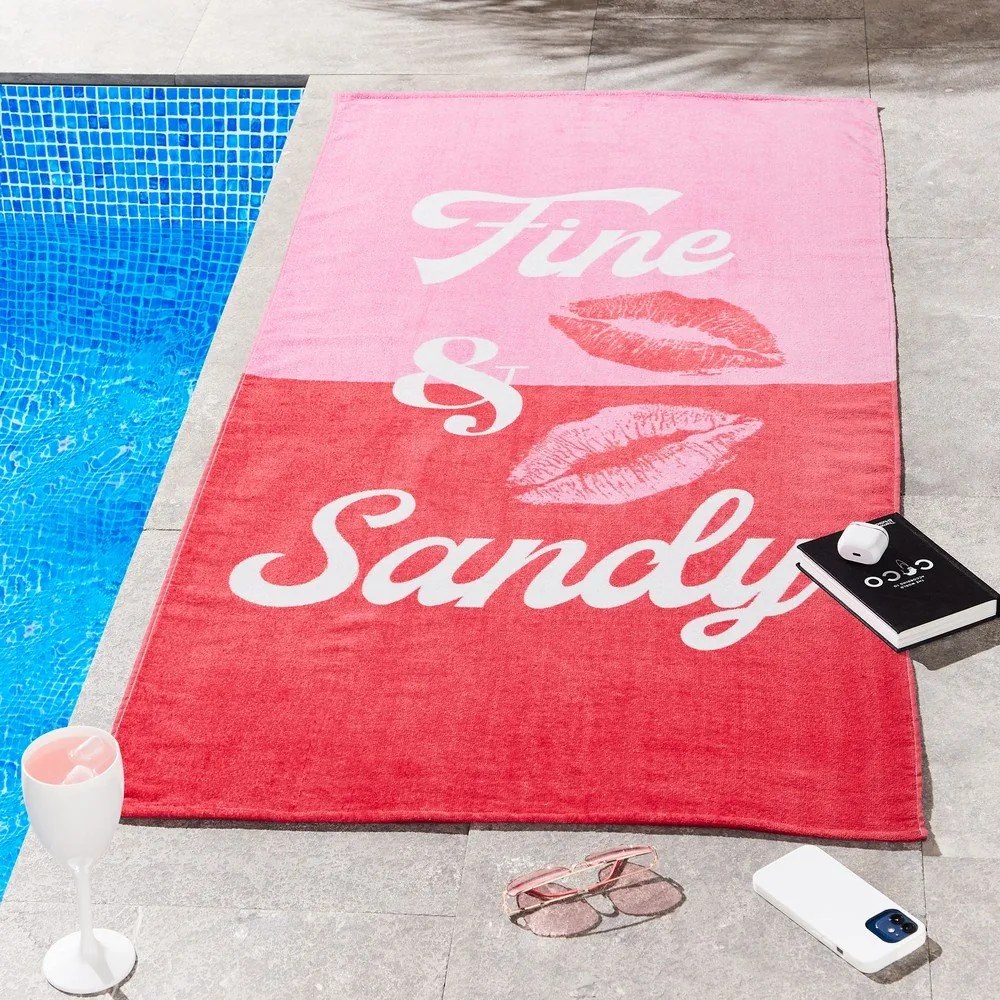 Czerwono-różowy bawełniany ręcznik plażowy frotte 76x160 cm Fine and Sandy – Sassy B