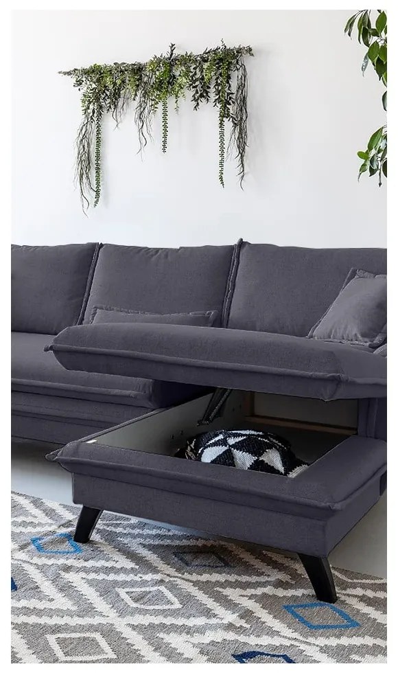 Antracytowa rozkładana sofa w kształcie litery "U" Miuform Charming Charlie, lewostronna