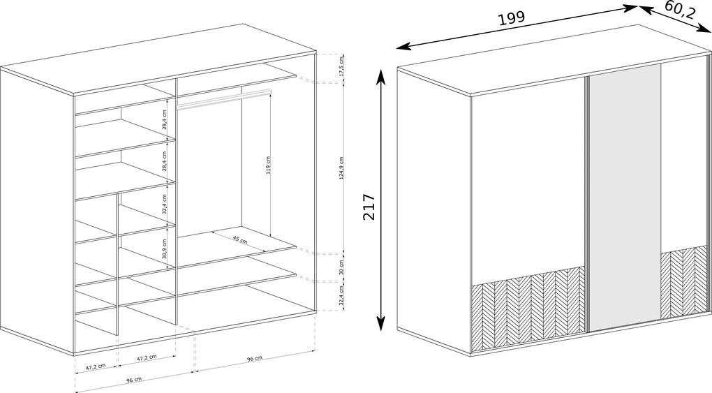 Szafa Przesuwna CARINI 199 cm z Lustrem Szafa Dwudrzwiowa Dąb