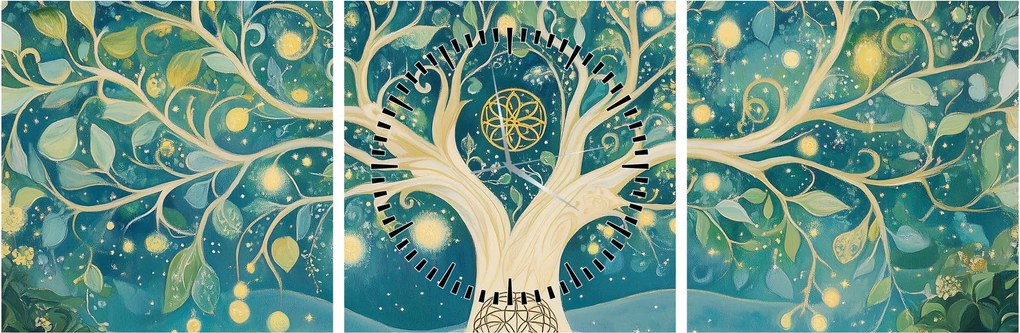 Obraz – Magiczne drzewo ze spiralami (z zegarem) (90x30 cm)