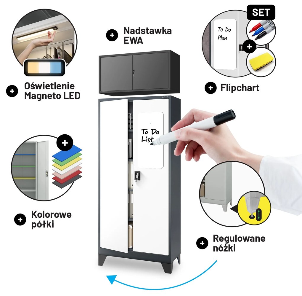 Szafa biurowa na dokumenty antracytowo-biała: JAN, 900 x 1850 x 400 mm