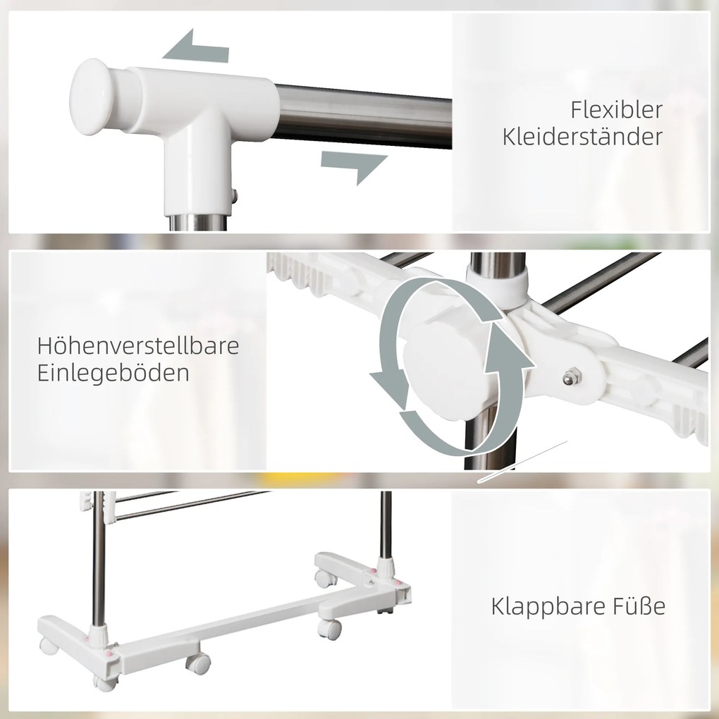 HOMCOM Suszarka na Pranie do Ubrań Wieszak Stojak 2 Poziomy 62x139x83-140cm | Aosom PL