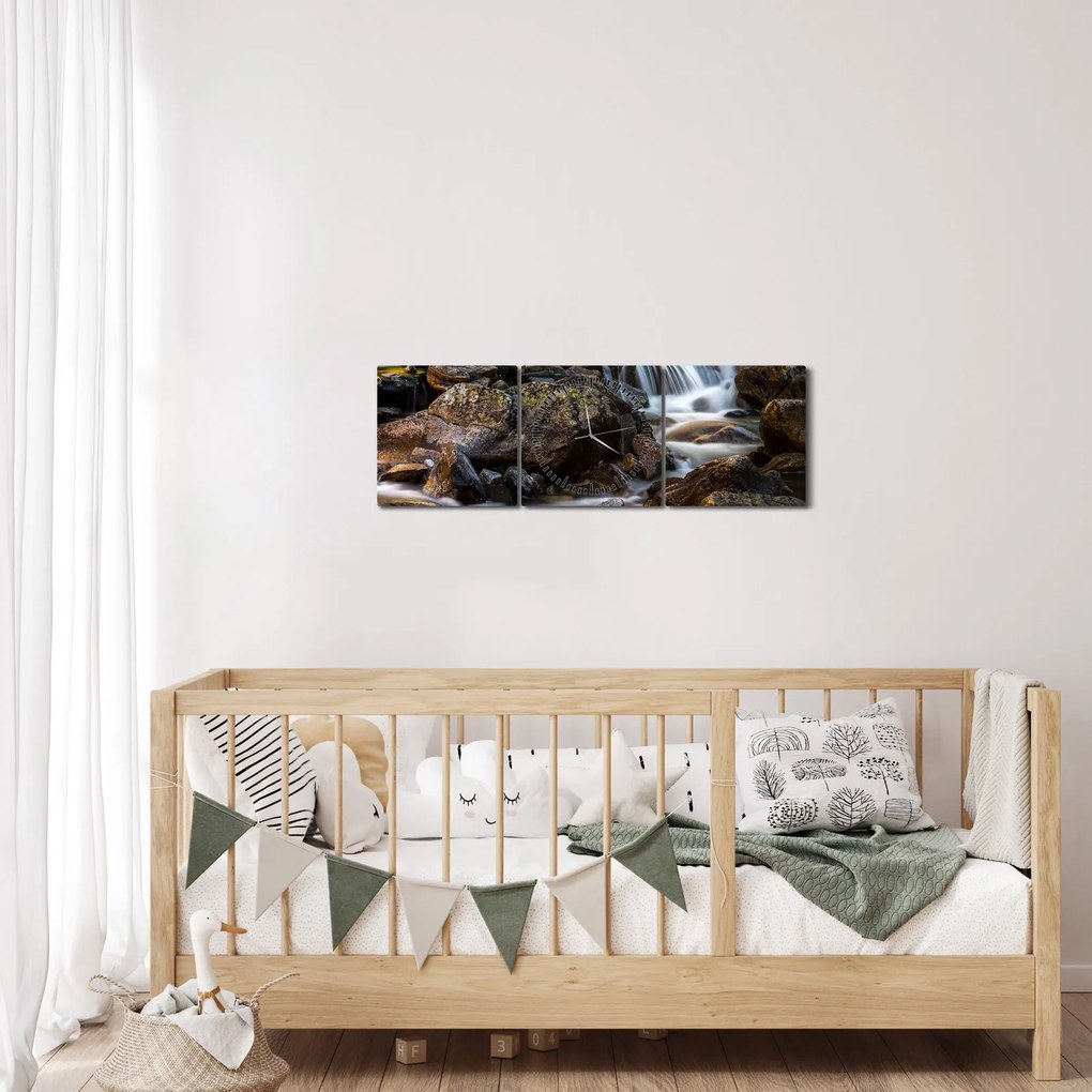 Obraz skalistego strumienia (z zegarem) (90x30 cm)