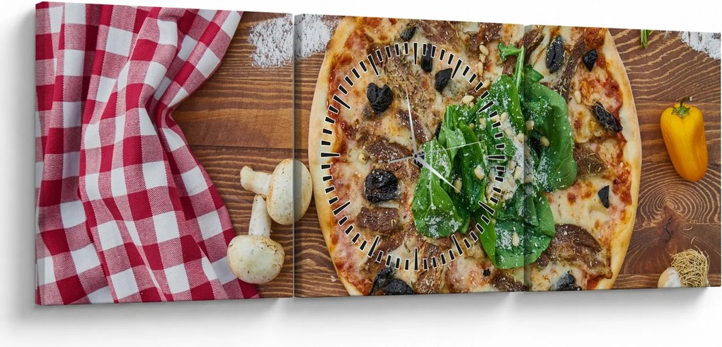 Obraz pizzy (z zegarem) (90x30 cm)