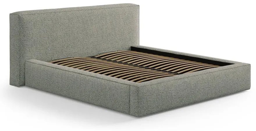 Zielone tapicerowane łóżko dwuosobowe ze schowkiem ze stelażem 200x200 cm Simon Olivia – Micadoni