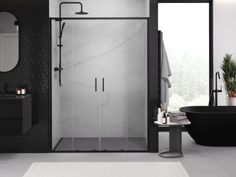 Mexen Exo-S Duo drzwi prysznicowe podwójne rozsuwane 150 cm, transparent, czarne - 8152-150-000-70-00