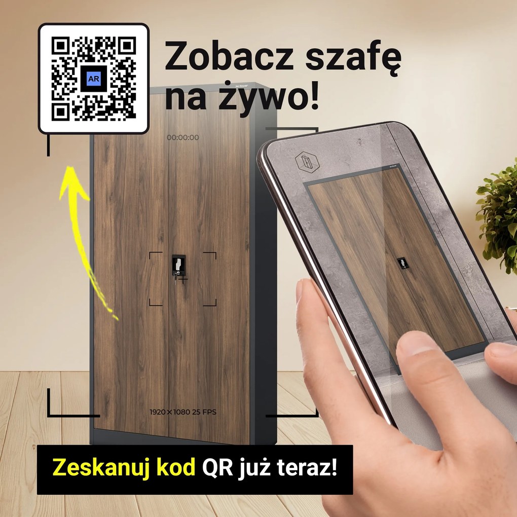 Biurowa szafa metalowa JAN, 900 x 1850 x 400 mm, Eco Design: antracytowa/ orzech