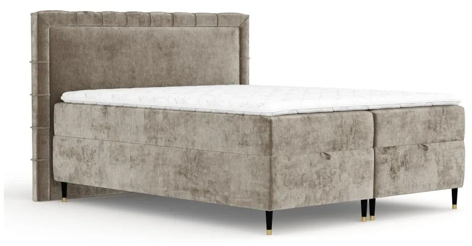 Beżowe łóżko boxspring ze schowkiem 180x200 cm Voyage – Maison de Rêve