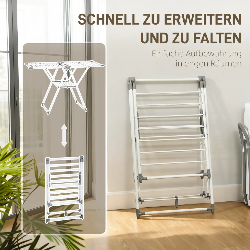HOMCOM Suszarka stojąca 1,565 m długości suszenia, składana suszarka z 2 poziomami, regulowane skrzydła, suszarka skrzydłowa, Biała
